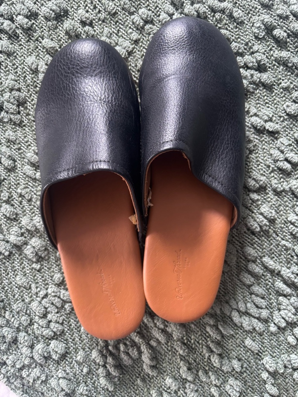 Universal Thread Black Vegan Leather Slip-On Mules with Tan Insole